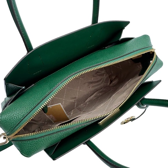 Michael Kors Belt Medium Top Zip Satchel Crossbody Jewel Green Leather - Picture 5 of 6